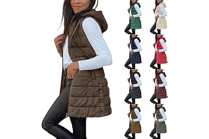 LANUNLLY Chaleco Mujer Largo Invierno Acolchado Chaqueta sin Mangas Algodón Chalecos Largos Casual Moda Abrigo con Capucha Abrigos De Invierno Termico Parka Cálido Talla Grande Outwear con Cremallera Otoño