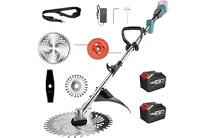 FIUTAZGE Decespugliatore a Batteria, Tagliabordi Elettrico,Tagliaerba a Batteria con 2 4.0Ah Batterie e 4 Tipi di Lame per taglio prato