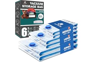 CaptainFive Vacuum Storage Bags 6-Pack (2 Jumbo + 2 Large + 2 Medium), Space Saver Sealer Vacuum Bags for Clothes, Pillows, Duvets, Bedding, Vacuum Bags for Home Organization, Moving and Storage