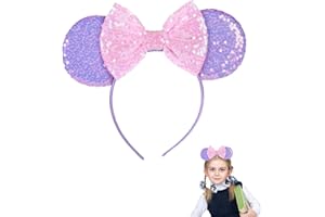 DYZOXA Mouse Ears Headband Pink Birthday Decorations Sparkly Cosplay Party Headband for Kids Girls Women Big Ears Mini Mouse Ears Head Band for Birthday Halloween Party Decoration Gifts Accessories