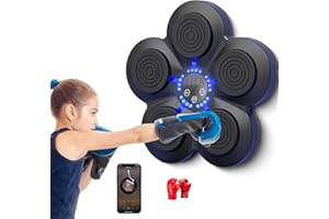 OMUIETIO Music Boxing Machine, Smart Bluetooth Music Boxing Machine Wall-Mounted with Boxing Gloves, 9 Speed Modes Musical Boxing Machine with LED Screen for Kids