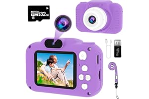 GlobalCrown Kids Camera,Mini Rechargeable Childrens Digital Camera,Video Camcorder Gifts for Boys Girls 3 4 5 6 7 8 Age,HD Video Dual lens selfie Camera Toys for Outdoor Play(32GB Card Included)