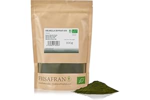 ‎FRISAFRAN FRISAFRAN | Bio Chlorella Pulver 500g | Bio Chlorella | Chlorella Pulver | Antioxidantiengehalt | rein und natürlich | Mikroalgen | Pflanzenfaser | Entgiftung | Pflanzliches Protein | Ohne Zusätze