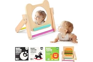 WOODEN TEETHER Montessori Miroir enfant avec 120 pages de cartes stimulant visuellement le ventre jouet miroir Montessori pour bébé 0 3 6 12 mois