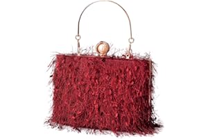 CORIOS Bolsa de Noche con Diamantes de Imitación y Perlas - Clutch de Cristal para Fiesta y Boda - Bolso Elegante de Hombro con Cadena y Borla Rojo Oscuro