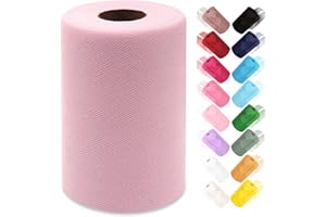 Ableme Deco Tulle Fabric Roll 6 Inches x 100 Yards (15cm x 91m) Tulle for Tutu Dress Pom Poms Gift Wrapping Baby Shower Wedding Decor (Baby Pink)