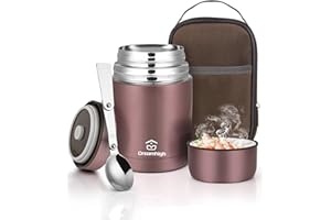 Dreamhigh® Thermal Food Flask, 800ml, Soup Flask with Spoon, Stainless Steel Vacuum Insulated Food Container, Leak-Proof, with Carrying Bag, Keep Hot/Cold for 12 Hours