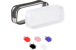 SOUL PROJEKT Blanco y Negro 2 Piezas Estuche Escolar Transparente para Estudiantes, Exámenes, Estuche Organizador para Viaje de Maquillaje para Mujeres, Neceser Portátil Impermeable, Bolsa de Maquillaje de PVC
