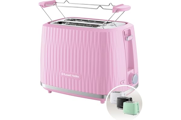 Russell Hobbs Grille-pain 2 fentes larges (6 niveaux de brunissage, surélévation, dégivrage, réchauffe-viennoiseries, arrêt auto., ramasse-miettes amovible, design texturé framboise) Eden 27372-56