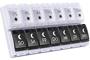 MERICARGO Tablettenbox 7 Tage Morgens Abends, Tragbare Pillendose 7 Tage 2 Fächer, Druckknopf Tägliches Pillenbox für Vitamine, Fischöl, Ergänzungsmittel