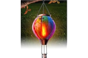 Klarlight Linterna Solar de Globo de Aire Caliente, Arco Iris Vidrio LED Luces, Linterna Solar Colgante Impermeable con Luz de llama Parpadeante para Árbol del Patio, Hecha de Metal y Vidrio