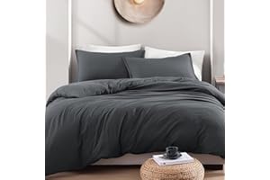 LANE LINEN Double Duvet Cover Set Charcoal - Pre Washed Soft Microfibre Polyester Duvet Cover with Pillow case - Bedding Quilt Cover Set