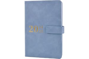 MEZERE Academic Diary 2024-2025 A5 Day Per Page,Productivity A5 Daily Planner Page a Day August 2024 to July 2025 Faux Leather Mid Year Diary 2024-2025 with Monthly Tabs Sticker, 2 Bookmark, Pen Loop (Blue)