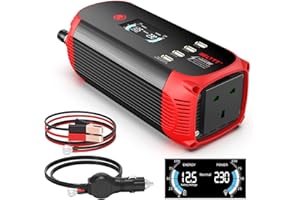 BELTTT 500W Inverter 12V to 240V 230V AC, Car Power Inverter 1000W Peak, Car Cigarette Adapter Converter, Red Aluminum Alloy Body with AC Outlet, 4 USB Ports and Smart Digital Display