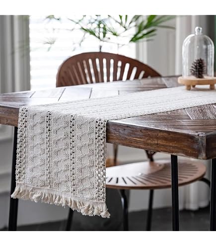 Boho Tischläufer Aus Leinen – 30x120 Cm Mit Quasten, Patchwork-Design In Creme & Braun Für Küche & Wohnzimmer