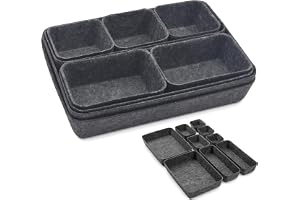 Filt lådorganisatör, set med 9 stycken, 4 storlekar, repskydd, minimalistisk design för hem, kontor och badrum