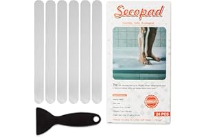 Secopad - 24 Adesivi Antiscivolo per Doccia e Vasca da Bagno; Strisce adesive di Sicurezza con Raschietto di Alta qualità (Trasparente)