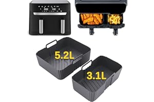 TUUYEE Silicone Liners for Tefal Easy Fry 5.2L/3.1L, Tower T17099 5.2L/3.3L, Lakeland 5L/3L, Salter Ek5729 5.5L/3.5L, NEETA 5.5L/3.5L, Air Fryer Accessories for Large & Small 2 Drawer Air Fryer(Grey)