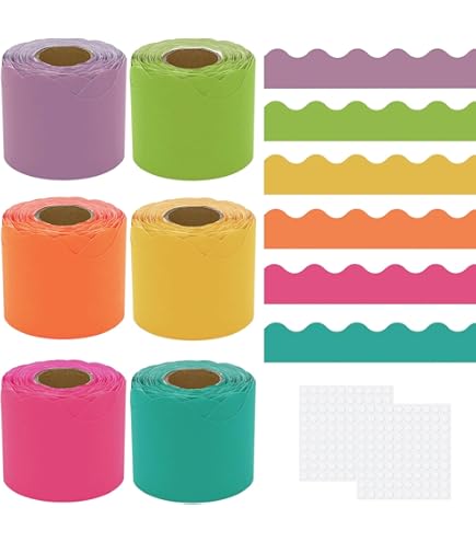 Incraftables Bulletin Board Borders 6 Rolls 120ft - Colorful Scalloped Classroom Decor With Adhesive Dots