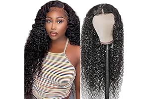 Weeybay Parrucca Donna Capelli Veri Umani Curly Wave 4X4 Human Hair Wig 150% Density #1B Black Free Part Glueless Dark Black Color Real Unprocessed Hair Parrucche 16 Inch
