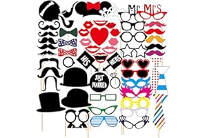 SacJkt Fotobox Accessoires, Party Foto Requisiten, 58PCS Foto Verkleidung mit Sticks und Stickern, Fotobox Zubehör Foto Requisite Kit für Erwachsene und Kinder, Hochzeit Geburtstag Party