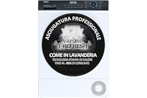 Haier I-Pro Serie 3, HD90-A2939E-IT, Asciugatrice, 9 KG, Classe A ++, 65 dB, Vapore, Connessa, 15 programmi, Bianco, AxLxP 84,5x59,5x66,5 cm