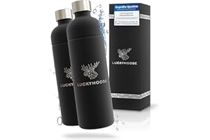 ‎LUCKYMOOSE Luckymoose Flasche für Aarke Carbonator 3, Philips GoZero & Brita SodaOne Wassersprudler, Spülmaschinenfest, 1,25L Edelstahlflasche ohne Ablaufdatum, 2x Black Alternative Aarke-Flasche