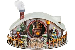 Structwood gör-det-själv miniatyrhus kit jul 3D-pussel för vuxna | Bokhrymn med LED-lampor bokhylla dekor, diorama-kit, avkopplande hantverksprojekt och kreativ semestergåva – magisk ring