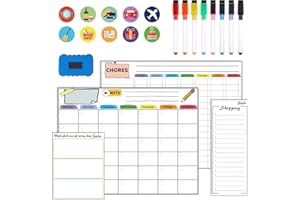 4 Pack Magnetic Whiteboard Calendar, Feela 2024 Monthly Weekly Planner Whiteboard for Fridge with 8 Whiteboard Pens, 1 Dry Wipe Eraser, 10 Stickers, Family Meal Planner Board, Home Kitchen Office