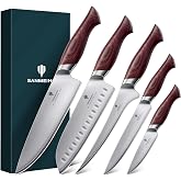 SANMEIHO Japanese Kitchen Knife Set 5 Pieces Ultra Sharp 12&deg; | 5-layer stainless steel, 10Cr15MoV core, high hardness, Pakka