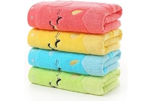 HUIPYOU Asciugamano per Bambini Set Regalo, 4 Pezzi Note Musicali Asciugamano Piccolo Fibra di bambù Asciugamano Morbido per Gatti Asciugamano Ricamato in Jacquard per Bambini, 25 x 50 cm
