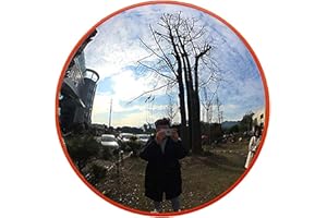 DICN ELECTRONIC Convex Road Safety Mirror, Diameter 12inch 30cm Wide View Angle,Polycarbonate Unbreakable Traffic Mirror Orange for Blind Spot Security Surveillance with Wall Fixing Bracket