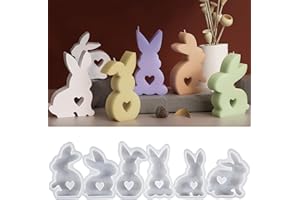 NSXIN Silikonformen Ostern Gießformen, 6 Stück Osterhase Silikonform 3D Kaninchen Gießform Kerzenformen, Gießformen Hasen Kerzen für DIY Handwerk, Ostern Dekoration (H)
