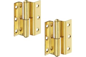 Gedotec Möbel-Scharnier Messing Zimmertür-Scharnier gekröpft Türband zum Schrauben - H1919 | Aufschraubscharnier Länge 50 mm | Kröpfung D 7,5 mm | Anschlag: Links | 2 Stück - Aufschraubband für Türen