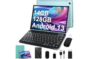 FACETEL Tablet Android 13 Tablet 10 Pollici con Octa-Core 2.0 Ghz 14 GB + 128 GB (TF 1TB), 2.4G + 5G Dual Band WiFi, 8000mAh, FHD, Doppia Camera | Bluetooth 5.0 Tablet con Tastiera e Mouse - Green