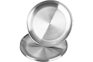 BSSmmai Lot de 5 assiettes rondes en acier inoxydable - Diamètre : 20 cm - Pour barbecue, gâteau, plateau ovale - Plateau à viande