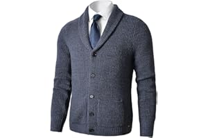 ZHILI Maglione da uomo con collo a scialle maglione slim fit a maglia con bottoni in lana merino