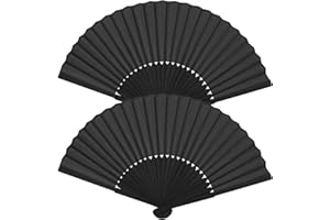 Leikedun 2 Pack Black Silk Fabric Hand Fans, Chinese Fan, Folding Hand Fan Handheld Fan for Wedding, Preference, Performance, Dancing,Home Decoration