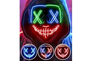 AnanBros Máscara de Halloween con luz LED que brilla en la oscuridad, 3 modos de iluminación para juegos de disfraces, cosplay y fiestas