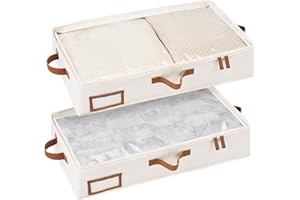 StorageWorks Underbed Storage Boxes with Lids, Under Bed Containers for Bedroom Accessories Organising Clothes Bedding, Under Bed Storage Box Organisers Sturdy and Ultra Thick, Ivory White, 2-Pack