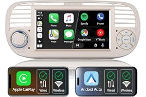 THIHPHOATLI Autoradio wireless carplay per Fiat 500 2007-2015,Schermo IPS da 7",Stereo Fiat 500 supporta Android auto e Mirrorlink,SWC originale,Bluetooth,Microfono,AM FM RDS,USB,DSP/Subwoofer,navigatore (Beige)