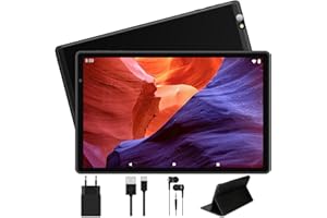 FACETEL Newest Tablet 10 Pulgadas Android Tablet Octa Core 1.6 GHz 4GB + 64GB (TF 128GB), WiFi | Certificación GMS | 8000mAh | 1280 × 800 Pantalla HD | Widevine L1, Navidad Tablet con Funda - Negro