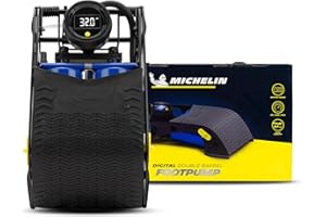 MICHELIN Digital Double Barrel Foot Pump - Heavy Duty Football Pump Inflator with Tyre Pressure Gauge and Adapters - Footpump for Car Tyres, Balls and Inflatables