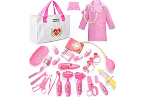 Tacobear Malette Docteur Enfant Déguisement Docteur Unisexe Jeu d'imitation Docteur avec Manteau Médecin Enfant Stéthoscope Jouet Tensiomètre Déguisement Médecin Cadeau pour Enfant Garçon Fille 3-5ans