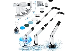 BYTELINK Cepillo Electrico Limpieza Hogar, Cepillo Limpieza Hogar con 4 Ángulos Ajustables, 7 Cabezales de Cepillo, 3 Opciones de Longitud, 90 Minutos de Autonomía, 2 Modos de Velocidad, para Baño, Suelo