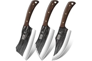 HOSHANHO Set di Coltelli da Macellaio, set di 3 Coltello da Cuoco in Acciaio ad Alto Tenore di Carbonio, Coltello da Mannaia Resistente, Coltello Vichingo per Casa Cucina Campeggio All'aperto BBQ