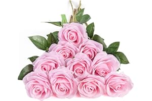 DuHouse 10 Rosas Falsas Flores de Seda Artificiales de Flores de Rosa sintética Ramo de Tallos Largos para arreglo de Boda, Centro de Mesa de Fiesta, decoración del hogar de la Cocina (Rosa)