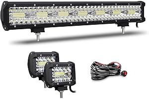 Willpower Barre LED 51cm 20'' 420W Spot et Inondation + 2pcs 4'' Phare de Travail - Rampe 12V 24V Étanche pour 4x4, Voiture, Camion, Tracteur, Quad, Véhicule, Bateau avec Câblage