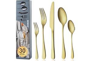 BEWOS Set di posate Champagne oro di alta qualità in Acciaio Inox, 30 Pezzi posate argenteria set-Forchette, Coltelli, Cucchiai, servizio per 6, lavabile in lavastoviglie
