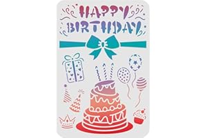 FINGERINSPIRE Pochoirs à dessin et peinture « Happy Birthday & Cake » - 29,7 x 21 cm - Plastique - Réutilisables - Bricolage
